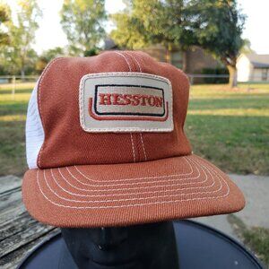 Vintage Hesston Trucker Hat Cap Brown Snap Back Tractor 80s